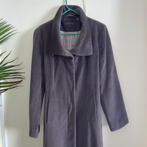 CALVIN KLEIN taupe 10% angora vented button coat!55%wool,10%angora/10 - Picture 8 of 13